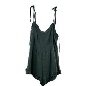 She+Sky Women's Sleeveless Romper Green Tie Straps Size Medium Ruffle